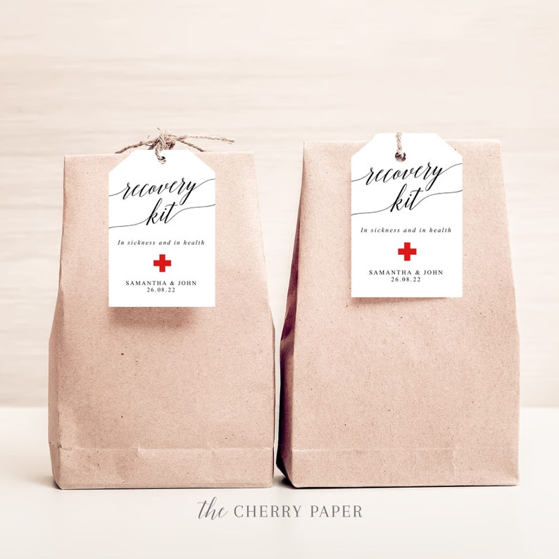editable recovery kit tags wedding hangover kit tag template etsy