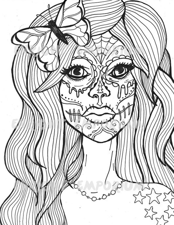 Download Sugar Skull Girl Coloring Page Download Day Of The Dead | Etsy
