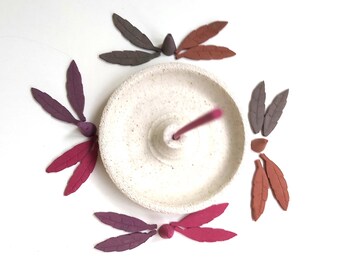 Speckled, textured, white saucer shaped incense burner, incense holder, incense pot, white stoneware, handmade