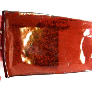 Glossy tomato red sushi plate, handmade, dark stoneware