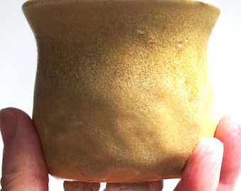 Petite, crystal gold, bonsai, shohin or mame plant pot, handmade, white stoneware