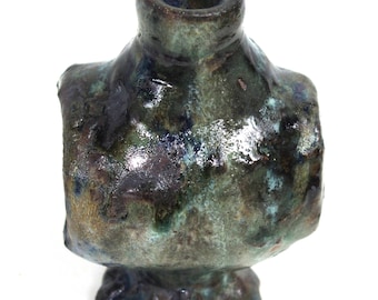 Barrel vase, mottled glazes, dark stoneware