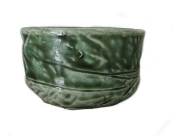 Oribe green Japanese style yunomi tea cup, or guinomi sake cup, textured, handmade, ash glaze, porcelain