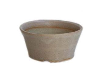 Flared, oatmeal, crescent feet, bonsai plant pot, light sandy stoneware