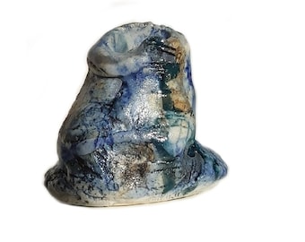 Waterfall blue mini rock vase, for ikebana, dried and living plant arrangements, stoneware