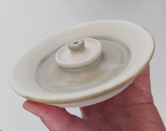 Apple green and crystal white saucer shaped incense burner, incense holder, incense pot, white stoneware, handmade