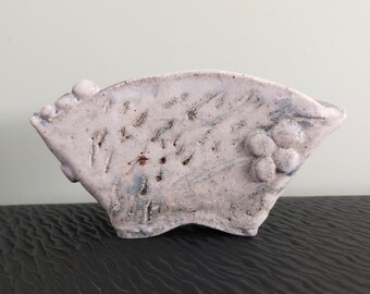 Hand Built Bonsai Shohin or Mame Pot, Etched Stoneware Planter, Fan shaped