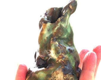 Soft folded, mossy green, mini rock vase, for ikebana, dried and living plant arrangements, stoneware