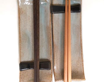 Glossy aqua sushi plates, handmade, dark sandy stoneware