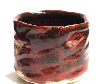 Metallic red Japanese style yunomi tea cup in white  stoneware