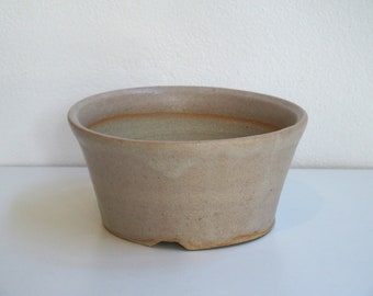 Flared, oatmeal, crescent feet, bonsai plant pot, light sandy stoneware