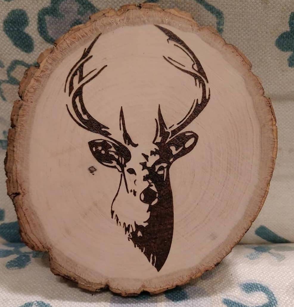 Wood burned deer on a coaster Etsy
