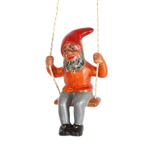 Small Vintage Garden Gnome on a Swing by Heissner