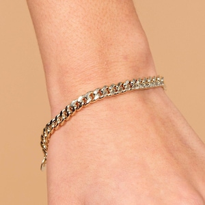 14K Solid Gold Bracelet Curb Chain for Women - Cuban Link Chain 5 mm Flat - Gift for Her - GB00046