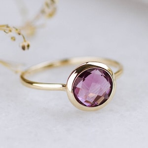 Purple Amethyst Ring 14K Solid Gold for Women Kyklos Jewelry - Gemstone Natural February Birthstone 8mm 10mm 12mm GR00006