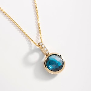 14K Gold London Blue Topaz Necklace with Diamonds