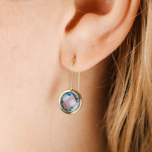 Blue Topaz Earrings 14K Solid Gold Drop - December Birthstone - Kyklos Jewelry - Gift for Her GE00117