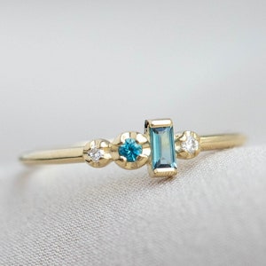 London Blue Topaz Ring 14K Gold Diamond Baguette Cut Stacking Cluster Ring for Women GR00264 image 1
