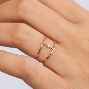 14K Gold Ring for Women Double Band - Dainty Diamond Ring Simple Modern - Anniversary Gift Kyklos Jewelry  GR00036