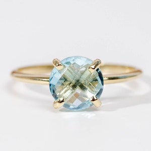 Blue Topaz Ring 14K Solid Gold for Women Prong Set - December Birthstone Birthday Gift - Kyklos Jewelry GR00081001