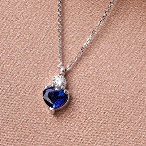 Herz Blauer Saphir Halskette 14K Gold Diamant - Natürlicher Saphir Anhänger - Geburtstagsgeschenk für Frauen GN00016