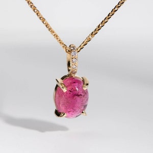 Pink Tourmaline Necklace 14K Solid Gold with Diamonds Natural Tourmaline Pendant Birthday Gift for Women October Birthstone GN00121 image 1