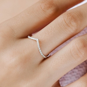 V Diamond Ring 14K White Gold Wedding- Pave Diamond Chevron Ring GR00166