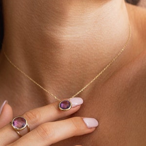 Purple Amethyst Necklace 14K Solid Gold Natural Gemstone Jewelry for Women February Birthstone Gift for Her GN00002-002 image 2