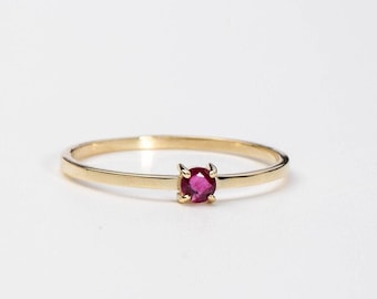 Solitaire Ruby Engagement Ring Natural 14K Gold for Women Delicate Simple Gemstone - July Birthstone GR00141