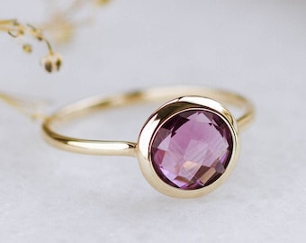 Amethyst Ring 14K Solid Gold for Women Kyklos Jewelry - Purple Gemstone Natural February Birthstone Minimalist Dainty 8mm 10mm 12mm GR00006