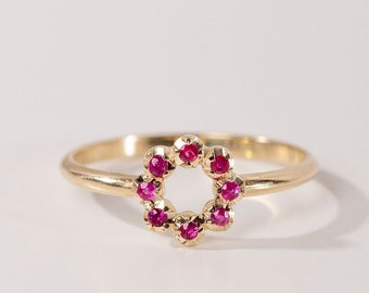 Dainty 14K Gold Ruby Ring: Stacking Flower Gemstone Ring GR00415-003