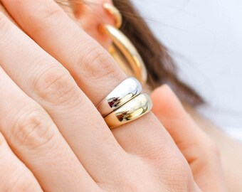 Dome Ring 14K Solid Gold - Chunky Statement Modern Ring by Kyklos Jewelry GR00336