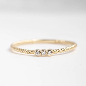 Diamond Delicate Ring 14K Gold Rings for Women Small Stacking Twisted Band Kyklos Jewelry GR00039