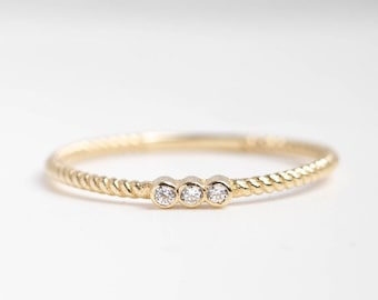 Diamond Delicate Ring 14K Gold Rings for Women Small Stacking Kyklos Jewelry GR00039