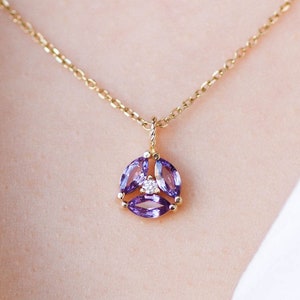 Paarse saffierketting marquise geslepen 14 kt massief witgoud voor dames - natuurlijke saffier diamant bloemhanger - jubileumcadeau GN00043