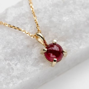 Ruby Necklace 14K Solid Gold for Women - Natural Ruby Solitaire Pendant Dainty Minimalist - July Birthstone Birthday Gift GN00127