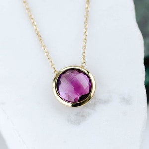 Purple Amethyst Necklace 14K Solid Gold Natural Gemstone Jewelry for Women February Birthstone Gift for Her GN00002-002 image 3