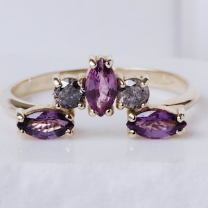 Alternative Wedding Band Purple Sapphire Gray Diamond Ring, Engagement Ring Set, Stacking Gold Ring, GR00126 image 1