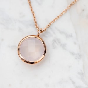 Rose Quartz Necklace - 14K Rose Gold Chain Natural Genuine Gemstone Necklace - Kyklos Jewelry - GN00018-008
