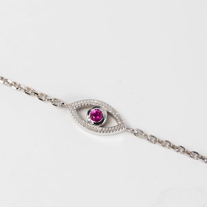 Evil Eye Bracelet Women 14K Gold Ruby - Dainty Fine Jewelry - July Birthstone Birthday Gift for Her GB00038