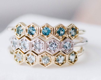 London Blue Topas Ring Aquamarin Hexagon 14K Gold - Dezember Birthstone Ring - Alternative Ehering - Kyklos Schmuck - GR00227