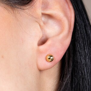 Ball Stud Earrings 14K Solid Gold for Women Girls - Round Studs Second Hole - Gift for Her GE00085