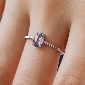 Twisted Band Sapphire Ring 14K White Gold Dainty Natural Blue Sapphire Ring for Women September Birthstone Anniversary Gift GR00052 image 1