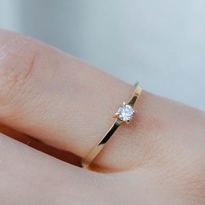 Simple Diamond Engagement Ring Solitaire 14K Solid Gold Dainty Minimalist Kyklos Jewelry GR00029 image 3