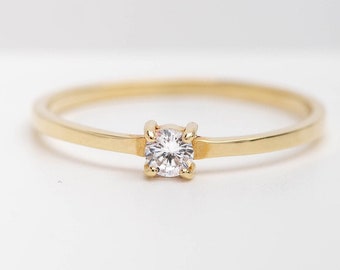 Simple Diamond Engagement Ring Solitaire 14K Solid Gold Dainty Minimalist - Kyklos Jewelry GR00029