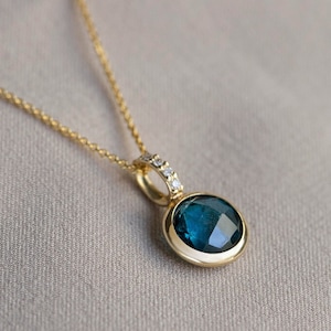 Collier topaze bleue de Londres en or 14 carats avec diamants Pierres précieuses naturelles Cadeau d'anniversaire pour femme GN00166 image 1