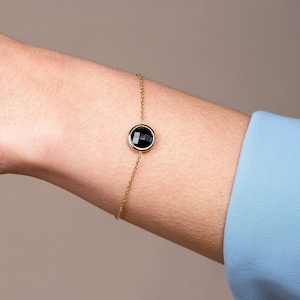 Black Onyx Gold Bracelet, Delicate Chain Bracelet, Solid Gold Bracelet for Women, Kyklos Jewelry, Gift for Her GB00003-003