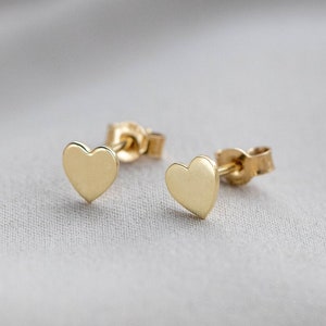 14K Solid Gold Heart Stud Earrings Tiny Gift for Her for Girls GE00034 image 1