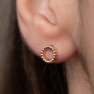 14K Solid Gold Stud Earrings Circle -  Dainty Open Circle Studs for Everyday - Birthday Gift for Her  GE00042