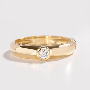 Dome Diamond Ring 14K Gold Engagement Wedding Ring - Chunky Natural Gemstone Ring Solid Gold - Anniversary Gift - GR00030